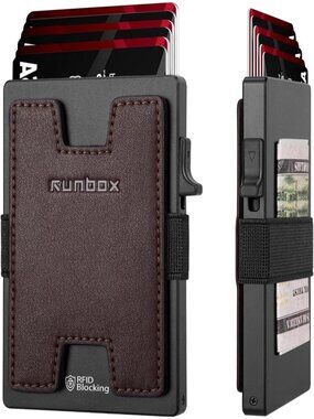 〽️Men Mocha Slim 6+6 Card Holder Minimalist RFID Blocking Wallet Pop-Up Function